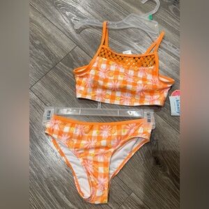 NWT Girl Orange Floral Kids Swim Set